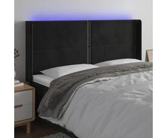 Galvūgalis su LED, juodos spalvos, 163x16x118/128cm, aksomas