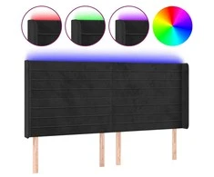 Galvūgalis su LED, juodos spalvos, 163x16x118/128cm, aksomas