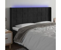 Galvūgalis su LED, juodos spalvos, 163x16x118/128cm, aksomas