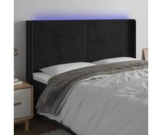 Galvūgalis su LED, juodos spalvos, 163x16x118/128cm, aksomas