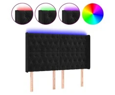 Galvūgalis su LED, juodos spalvos, 163x16x118/128cm, aksomas