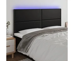 Galvūgalis su LED, juodos spalvos, 180x5x118/128cm dirbtinė oda