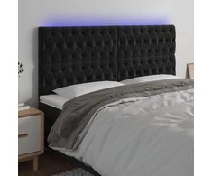 Galvūgalis su LED, juodos spalvos, 180x7x118/128cm, aksomas