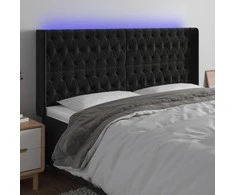 Galvūgalis su LED, juodos spalvos, 183x16x118/128cm, aksomas
