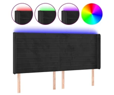 Galvūgalis su LED, juodos spalvos, 183x16x118/128cm, aksomas