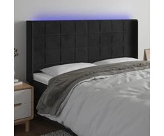 Galvūgalis su LED, juodos spalvos, 183x16x118/128cm, aksomas