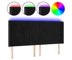 Galvūgalis su LED, juodos spalvos, 183x16x118/128cm, aksomas