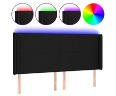 Galvūgalis su LED, juodos spalvos, 183x16x118/128cm, audinys