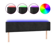 Galvūgalis su LED, juodos spalvos, 183x16x78/88cm, aksomas