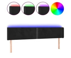 Galvūgalis su LED, juodos spalvos, 183x16x78/88cm, aksomas