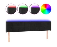 Galvūgalis su LED, juodos spalvos, 183x16x78/88cm, aksomas