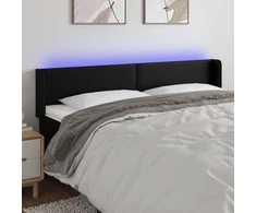 Galvūgalis su LED, juodos spalvos, 183x16x78/88cm, dirbtinė oda