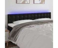 Galvūgalis su LED, juodos spalvos, 200x5x78/88cm, dirbtinė oda
