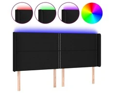 Galvūgalis su LED, juodos spalvos, 203x16x118/128cm, audinys