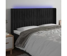 Galvūgalis su LED, juodos spalvos, 203x16x118/128cm, aksomas