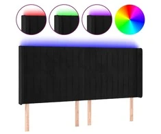 Galvūgalis su LED, juodos spalvos, 203x16x118/128cm, aksomas