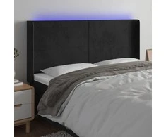 Galvūgalis su LED, juodos spalvos, 203x16x118/128cm, aksomas