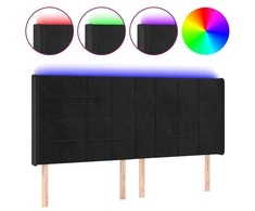 Galvūgalis su LED, juodos spalvos, 203x16x118/128cm, aksomas