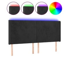 Galvūgalis su LED, juodos spalvos, 203x16x118/128cm, aksomas