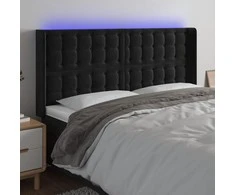 Galvūgalis su LED, juodos spalvos, 203x16x118/128cm, aksomas
