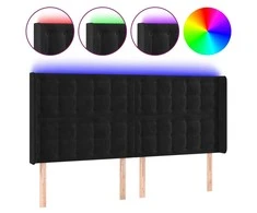 Galvūgalis su LED, juodos spalvos, 203x16x118/128cm, aksomas