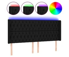 Galvūgalis su LED, juodos spalvos, 203x16x118/128cm, audinys