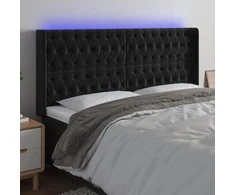 Galvūgalis su LED, juodos spalvos, 203x16x118/128cm, aksomas