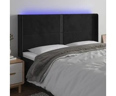 Galvūgalis su LED, juodos spalvos, 203x16x118/128cm, aksomas