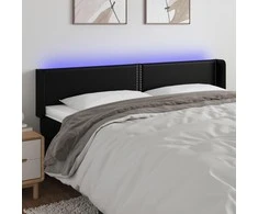 Galvūgalis su LED, juodos spalvos, 203x16x78/88cm, dirbtinė oda