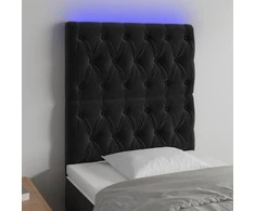 Galvūgalis su LED, juodos spalvos, 80x7x118/128cm, aksomas