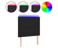 Galvūgalis su LED, juodos spalvos, 90x5x118/128cm, dirbtinė oda