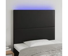 Galvūgalis su LED, juodos spalvos, 90x5x118/128cm, dirbtinė oda