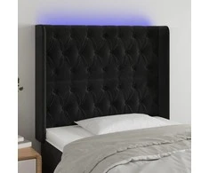 Galvūgalis su LED, juodos spalvos, 93x16x118/128cm, aksomas