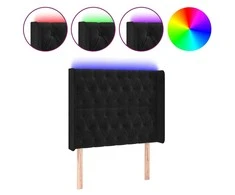 Galvūgalis su LED, juodos spalvos, 93x16x118/128cm, aksomas