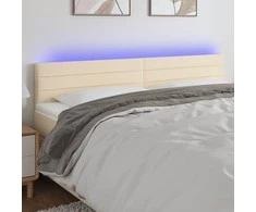 Galvūgalis su LED, kreminės spalvos, 180x5x78/88cm, audinys