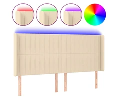 Galvūgalis su LED, kreminės spalvos, 183x16x118/128cm, audinys
