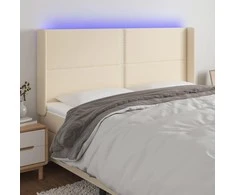 Galvūgalis su LED, kreminės spalvos, 183x16x118/128cm, audinys