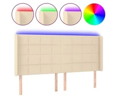Galvūgalis su LED, kreminės spalvos, 183x16x118/128cm, audinys