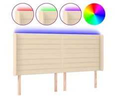 Galvūgalis su LED, kreminės spalvos, 183x16x118/128cm, audinys