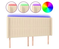 Galvūgalis su LED, kreminės spalvos, 203x16x118/128cm, audinys