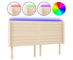 Galvūgalis su LED, kreminės spalvos, 203x16x118/128cm, audinys