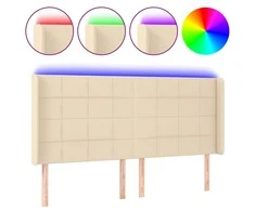Galvūgalis su LED, kreminės spalvos, 203x16x118/128cm, audinys