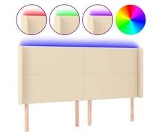 Galvūgalis su LED, kreminės spalvos, 203x16x118/128cm, audinys