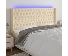 Galvūgalis su LED, kreminės spalvos, 203x16x118/128cm, audinys