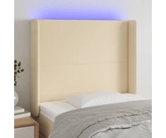 Galvūgalis su LED, kreminės spalvos, 93x16x118/128cm, audinys
