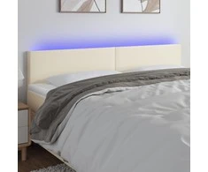 Galvūgalis su LED, kreminės spalvos,180x5x78/88cm, dirbtinė oda