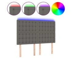 Galvūgalis su LED, pilkas, 144x5x118/128cm, dirbtinė oda