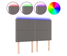 Galvūgalis su LED, pilkas, 144x5x118/128cm, dirbtinė oda