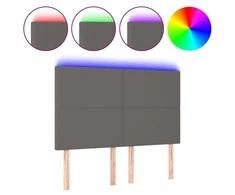 Galvūgalis su LED, pilkas, 144x5x118/128cm, dirbtinė oda