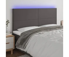 Galvūgalis su LED, pilkas, 160x5x118/128cm, dirbtinė oda